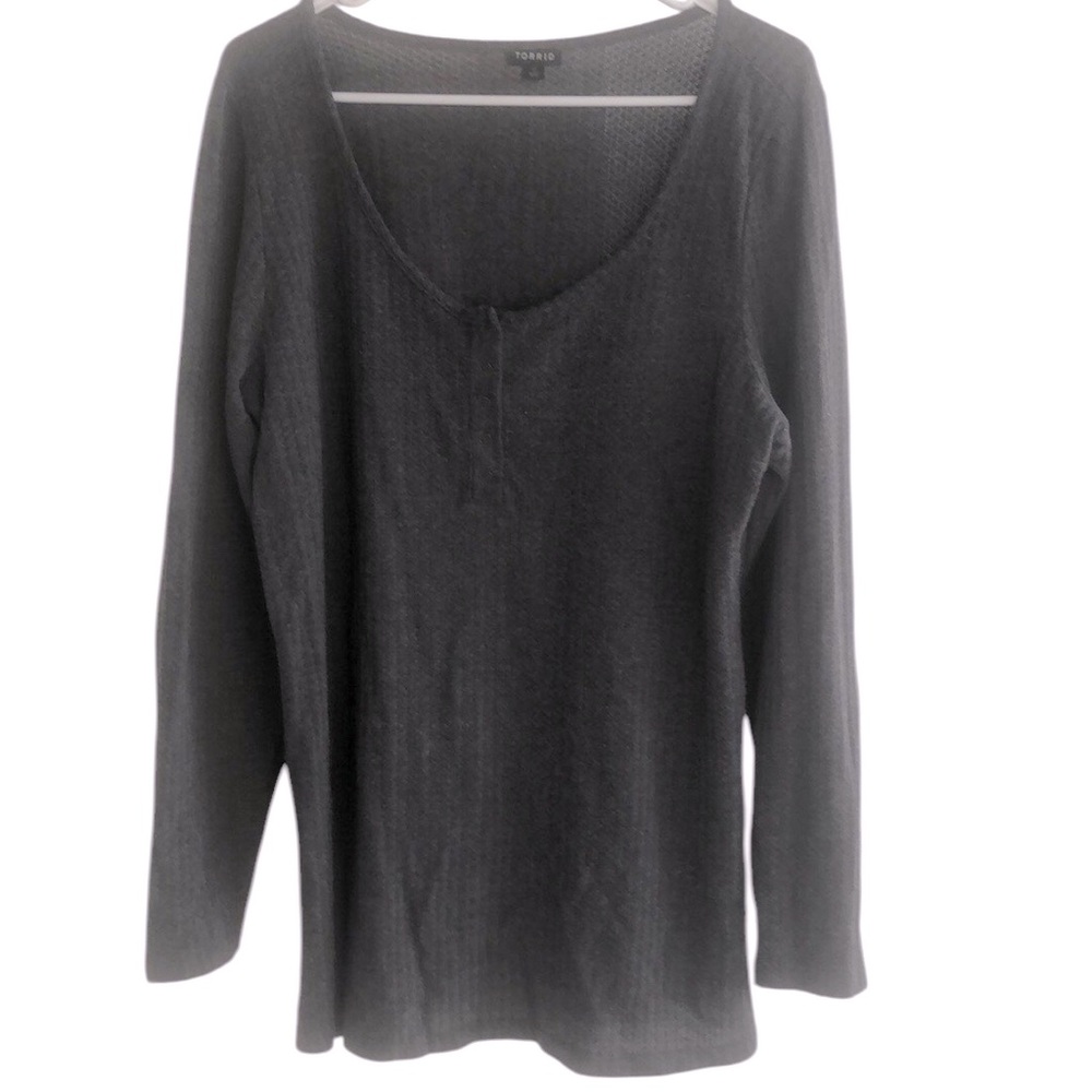 Torrid Henley Snap Button Waffle Grey Henley Top 2X